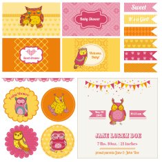 Baby Shower Owl Party Set - for design and scrapbook