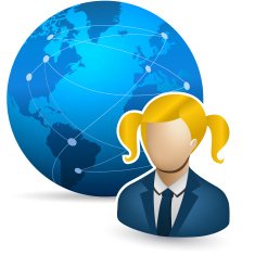 Globe and student on white background