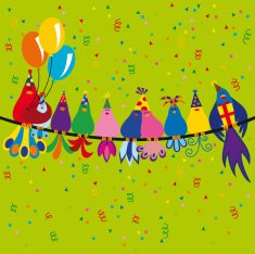 Family of birds at a birthday party