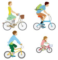 Various people riding Bicycle Isolated