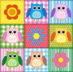 Patchwork with owls and flowers