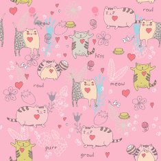 Cats seamless pattern in doodle style N2