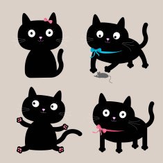 Cute cartoon black cat set Funny collection