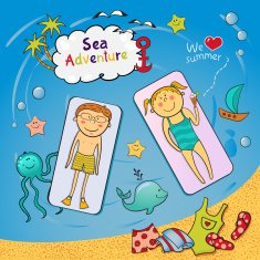 Beach graphic set in doodle style