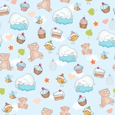 Seamless pattern with funny elephants beers and sweets