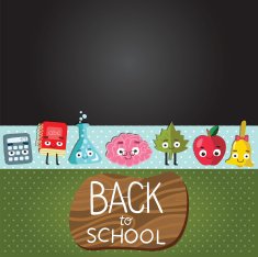 cute cartoon school characters vector template card