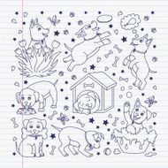 School sketch with puppies