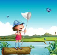 Girl catching butterfly