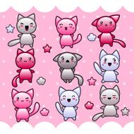 Card with cute kawaii doodle cats N2