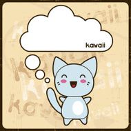 Kawaii card with cute cat on the grunge background N4