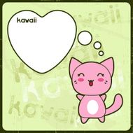 Kawaii card with cute cat on the grunge background N5