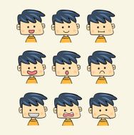 Set of faces with various emotion expressions cartoon style