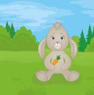 Rabbit girl with carrot in summer forest