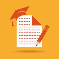 Education icon with graduation cap note and pencil