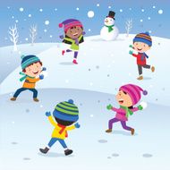 Winter fun Children playing snowball happily