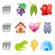 Alphabet letters G H I icon set