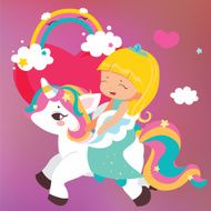 Cute kawaii princess and unicorn