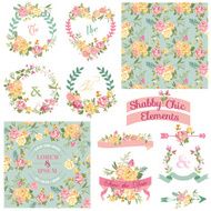 Vintage Floral Set - Frames Ribbons Backgrounds N4