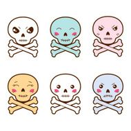 Set of kawaii skulls with different facial expressions