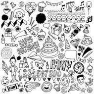 Happy birthday doodle set 1 Hand drawn vector illustration