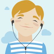 Joyful boy listening music illustration