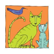 Cat kitten and bird