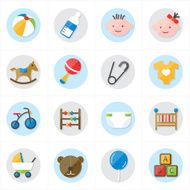 Flat Icons For Baby and Toys Vector Illustration