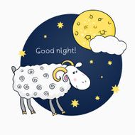 Vector print with images cute sheep on background night sky