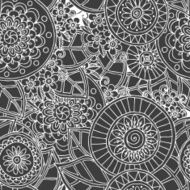 Seamless floral retro doodle black and white background pattern N2