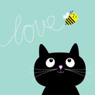 Cute cartoon cat Bee dash line love Flat design style