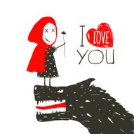 Little Red Riding Presenting Flower to Black Wolf N2