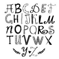 Hand drawn funny doodle letters children cartoon alphabet