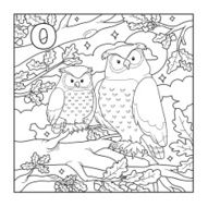 Coloring book (owl) colorless illustration (letter O)