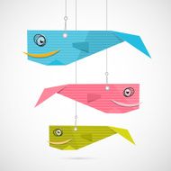 Colorful Fish Hang on Strings Illustration