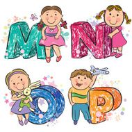 Funny alphabet with kids MNOP