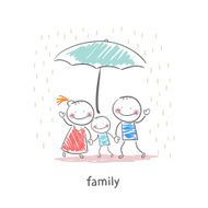 Family under umbrella