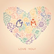 Multicoloured heart and owl template for greeting card Sample text N2