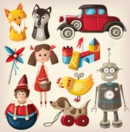 Set of colorful vintage christmas toys for kids