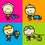 KIds with transtport toys