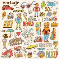 Hipster retro swag colorful set Hand drawn vector illustration