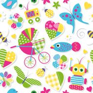 cute baby stroller hearts flowers toys and animals pattern