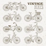 Vintage bikes doodle set Vector illustration