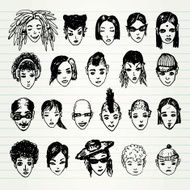 hand drawn teenagers faces
