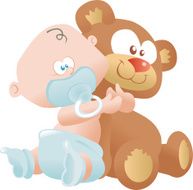 baby hugging a teddy bear