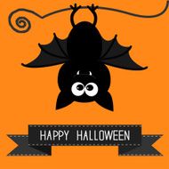 Cute bat and black ribbon Happy Halloween card