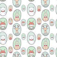 Vector animals portraits pattern bear deer rabbit fox