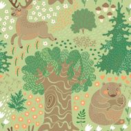 Seamless pattern with deer bears in the woods N6