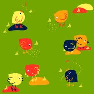 Funny background with small chickens Seamless vector pattern
