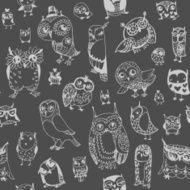 Owl seamless background Monochrome Hand drawn vector illustration