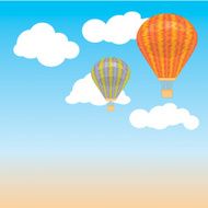 Hot air balloon clouds sky Vector illustration Background postcard